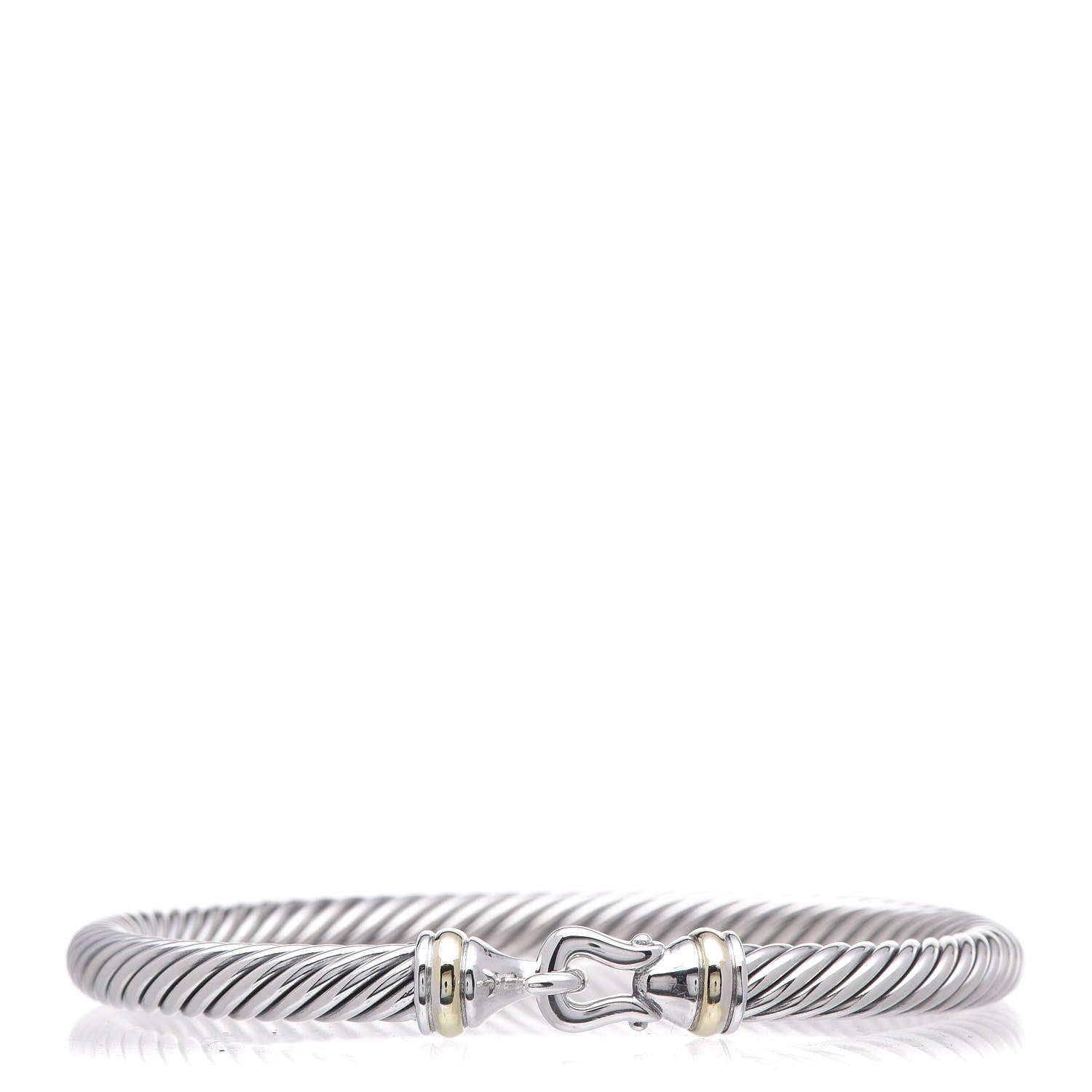 David Yurman Sterling Silver 18K Yellow Gold 5mm Cable Classic Buckle Bracelet 1 of 4