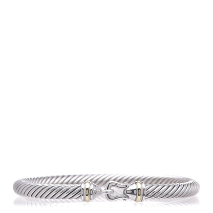 David Yurman Sterling Silver 18K Yellow Gold 5mm Cable Classic Buckle Bracelet 1 of 4
