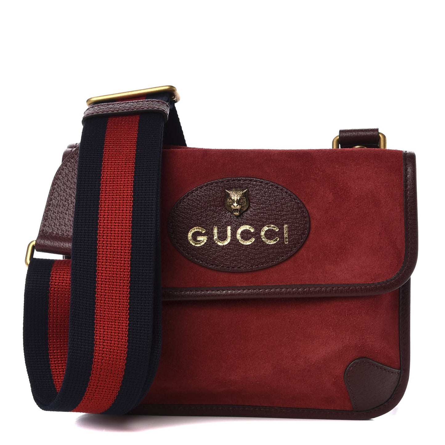 Suede Web Small Neo Vintage Double Flap Messenger Bag Romantic Cherry Chardonnay