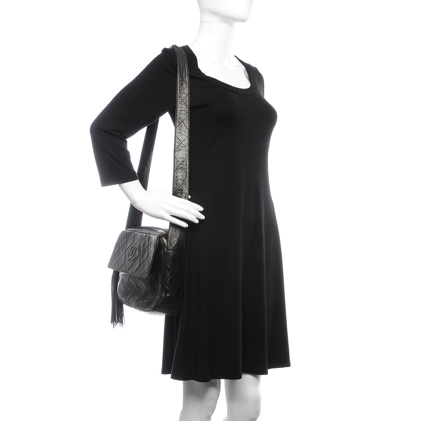 Lambskin Quilted Tassel Camera Case Black