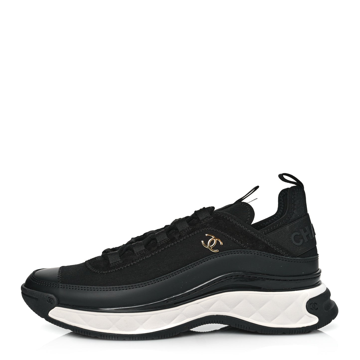 Velvet Calfskin Mixed Fibers CC Sneakers 39.5 Black