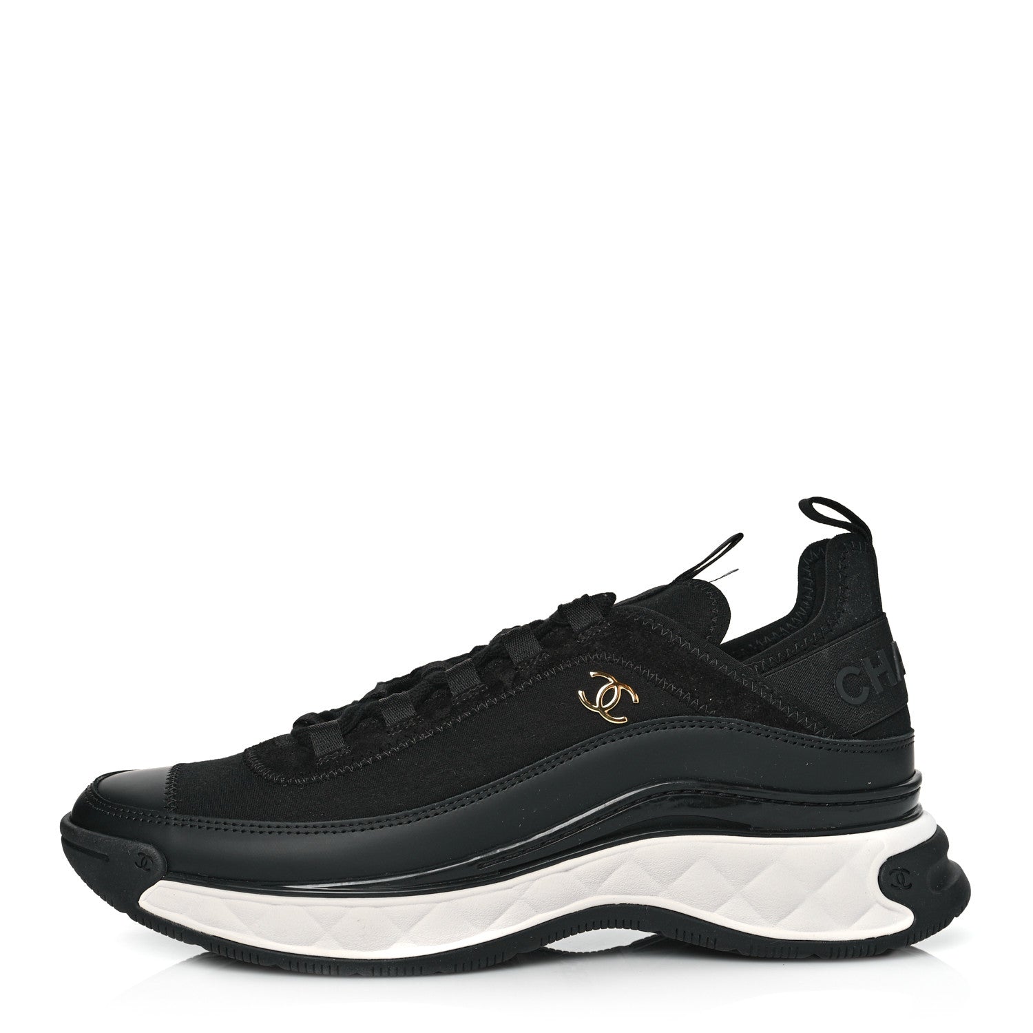 Chanel Velvet Calfskin Mixed Fibers CC Sneakers 39.5 Black 1 of 9