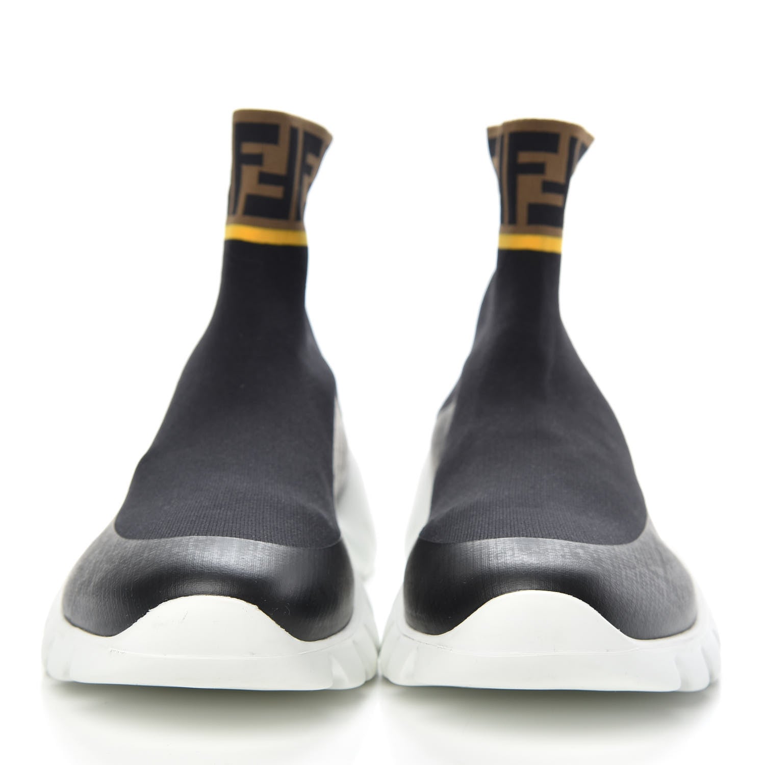 Fendi Jersey FF Mania Mens High Top Sock Sneakers 11 Black Tobacco Yema 2 of 7