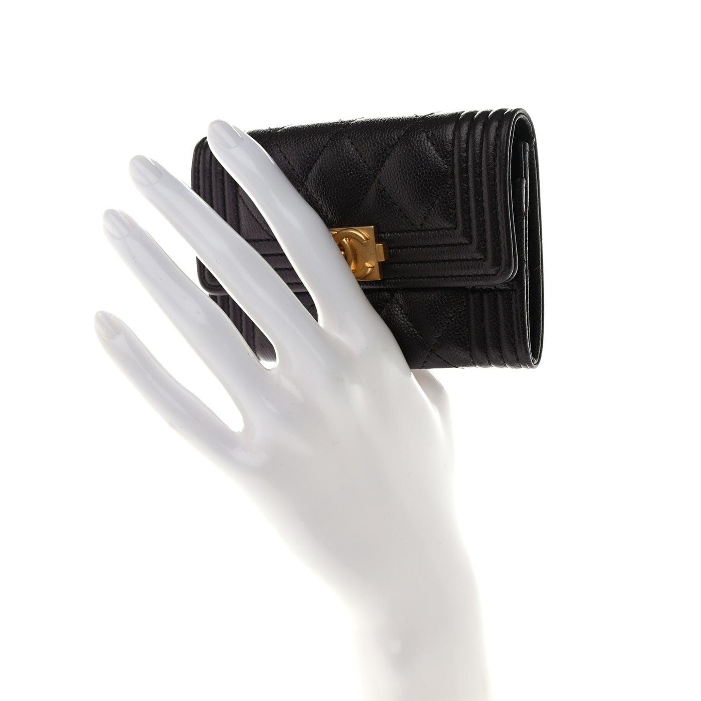 Caviar Quilted Boy Flap Card Holder Wallet Dark Brown