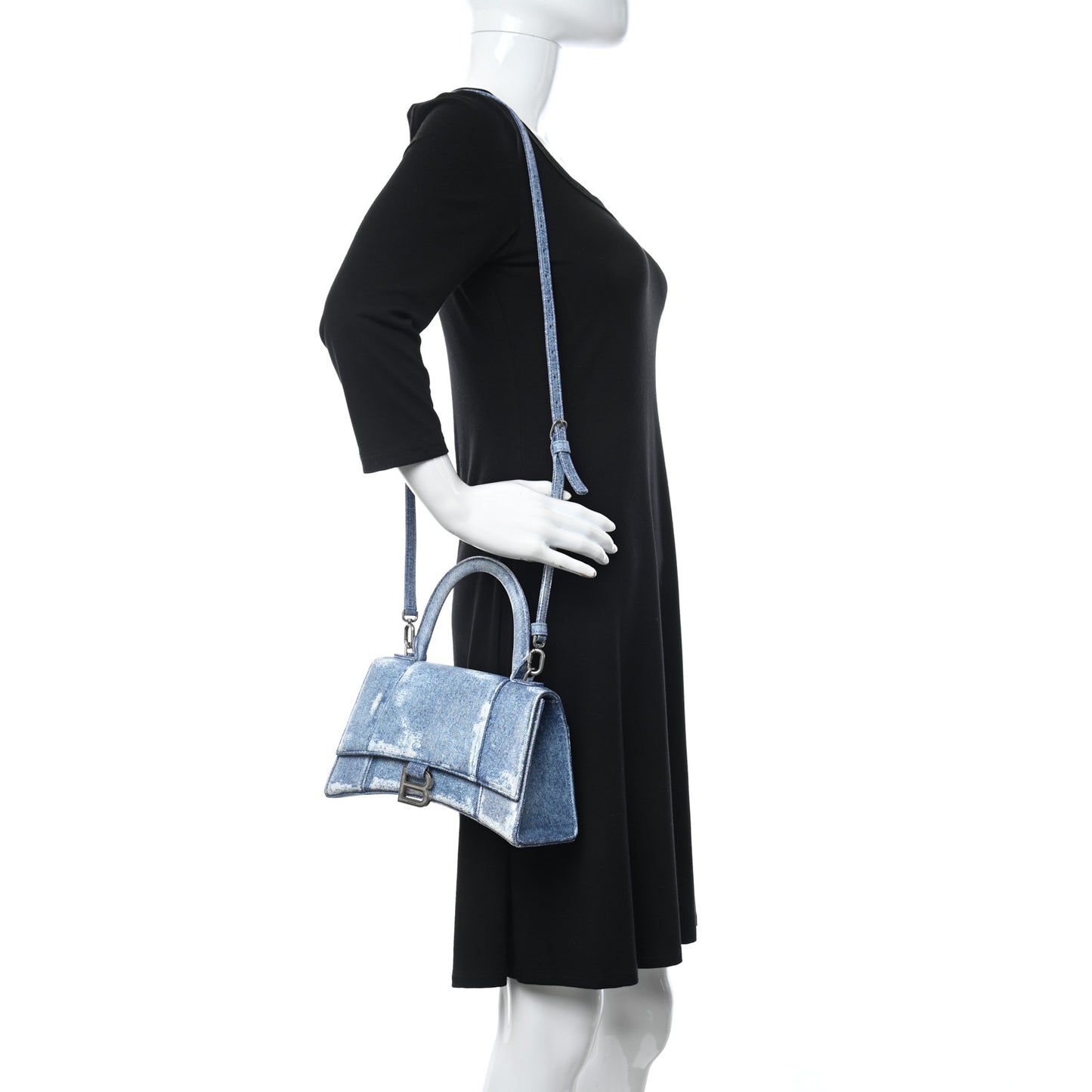 Nappa Denim Printed Small Hourglass Top Handle Bag Denim Blue