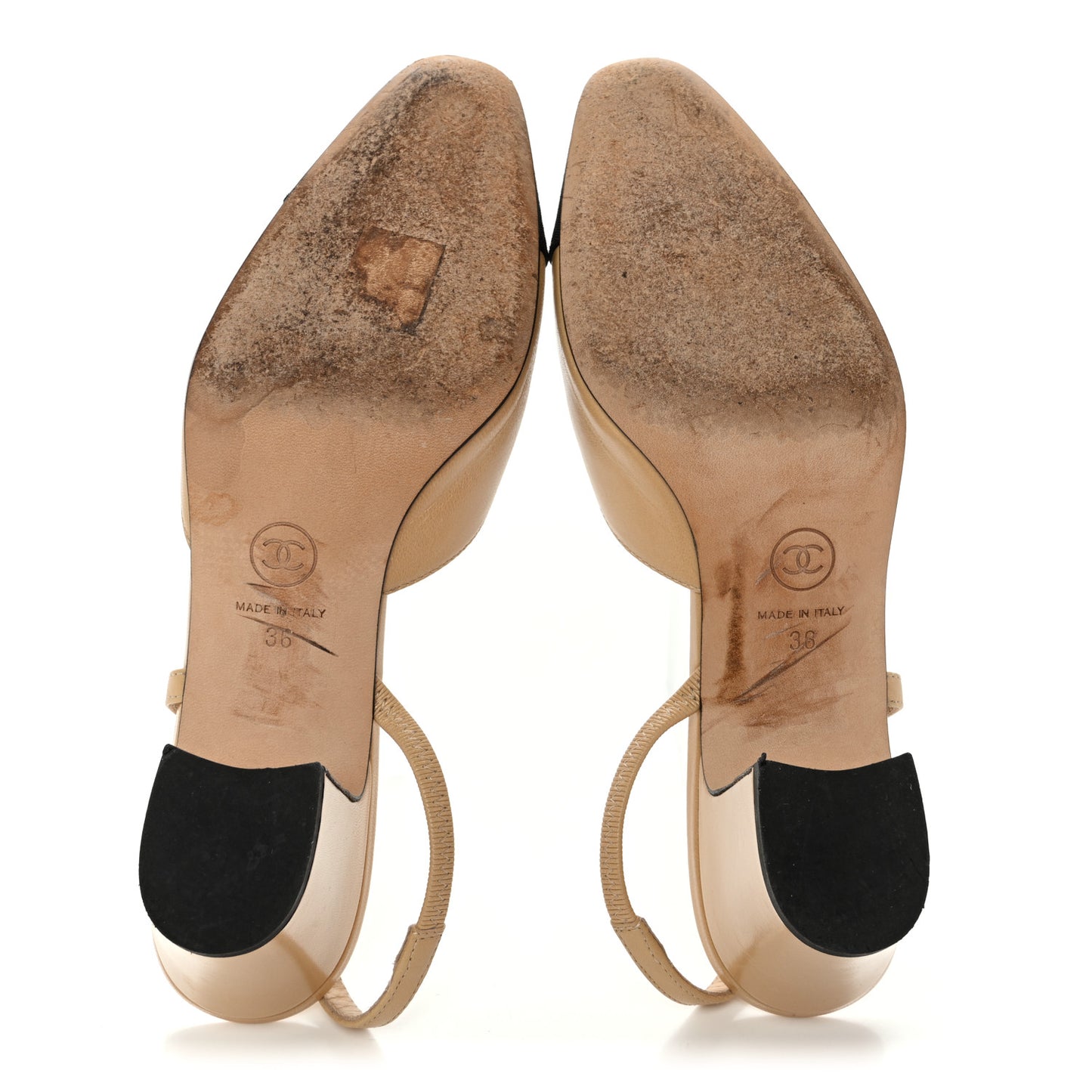 Goatskin Grosgrain Cap Toe CC Slingback Pumps 36 Beige Black