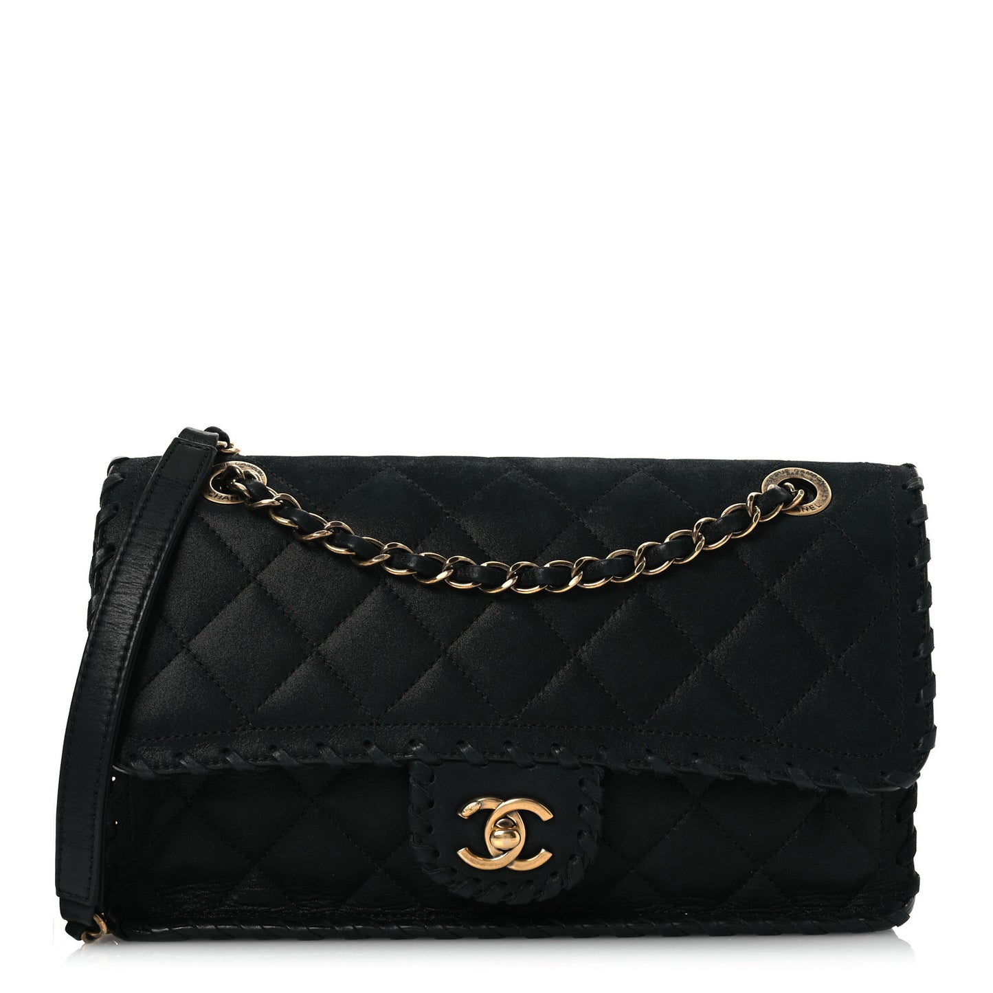 Iridescent Calfskin Small Happy Stitch Flap Black