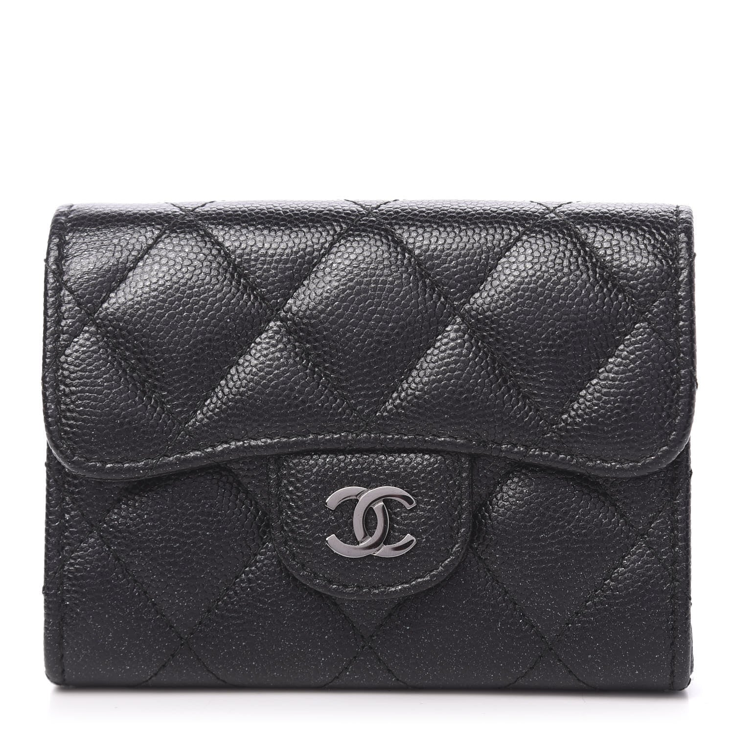 Chanel Iridescent Caviar Quilted Flap Card Holder Wallet Black 1 of 9