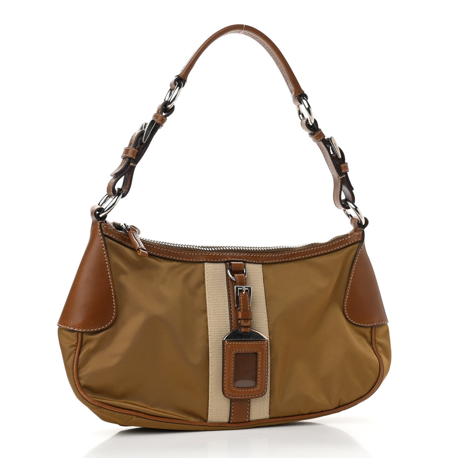 Prada Tessuto Nylon Striped Shoulder Bag Brown Beige 3 of 11