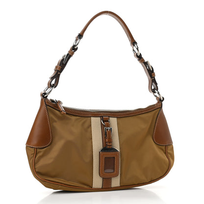 Prada Tessuto Nylon Striped Shoulder Bag Brown Beige 3 of 11