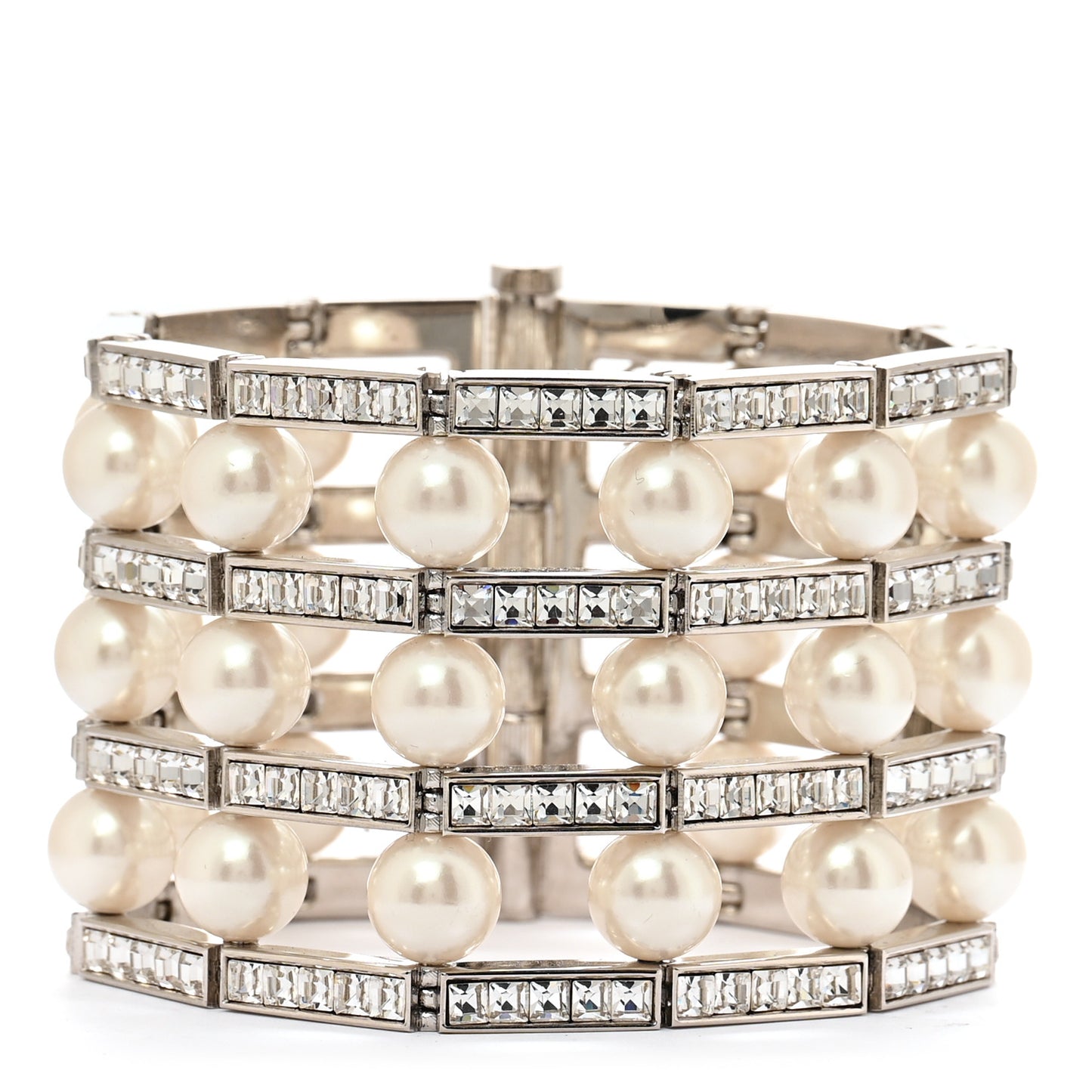 Crystal Pearl CC Cuff Bracelet M Silver