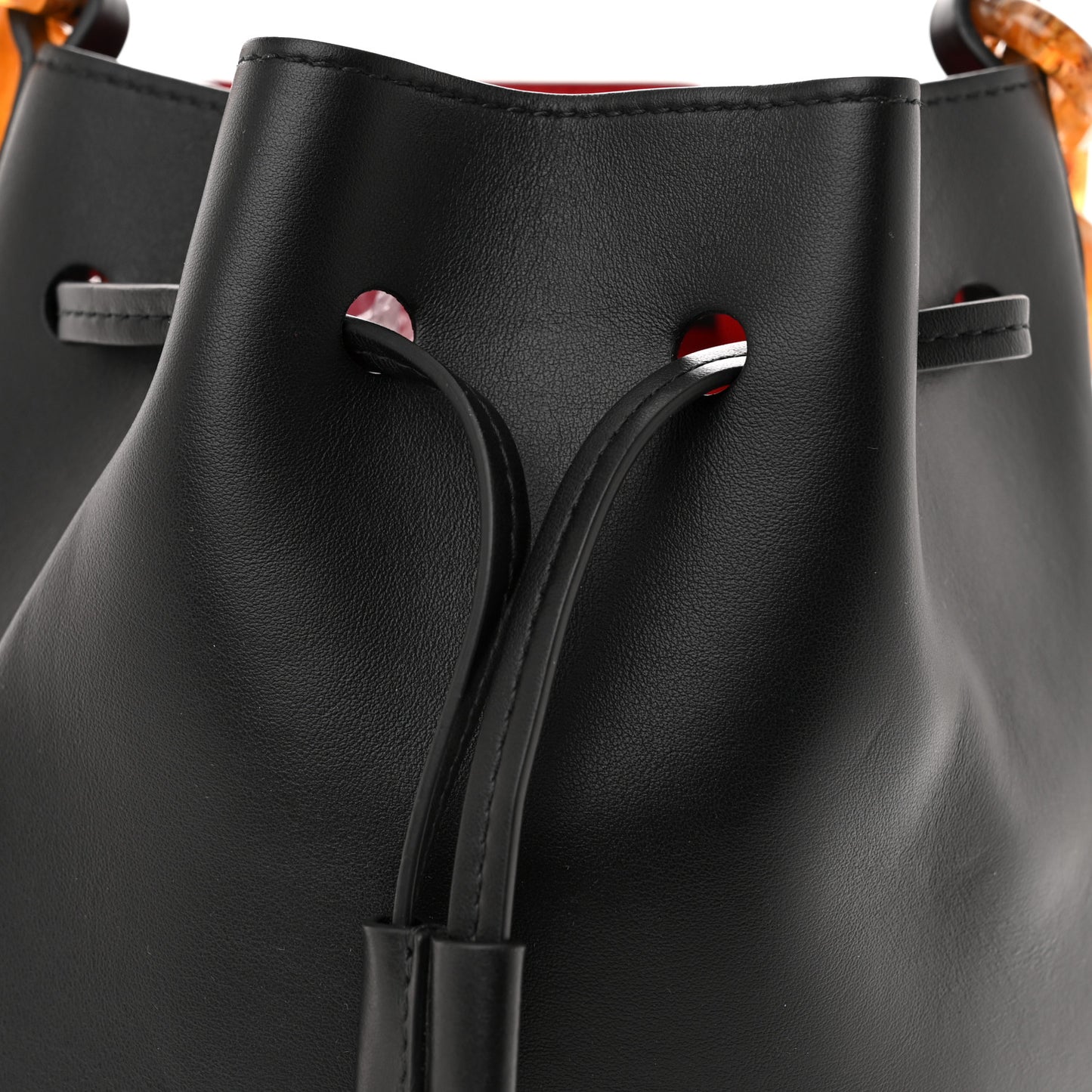 Calfskin Twist Drawstring Bucket Bag Black Flamma