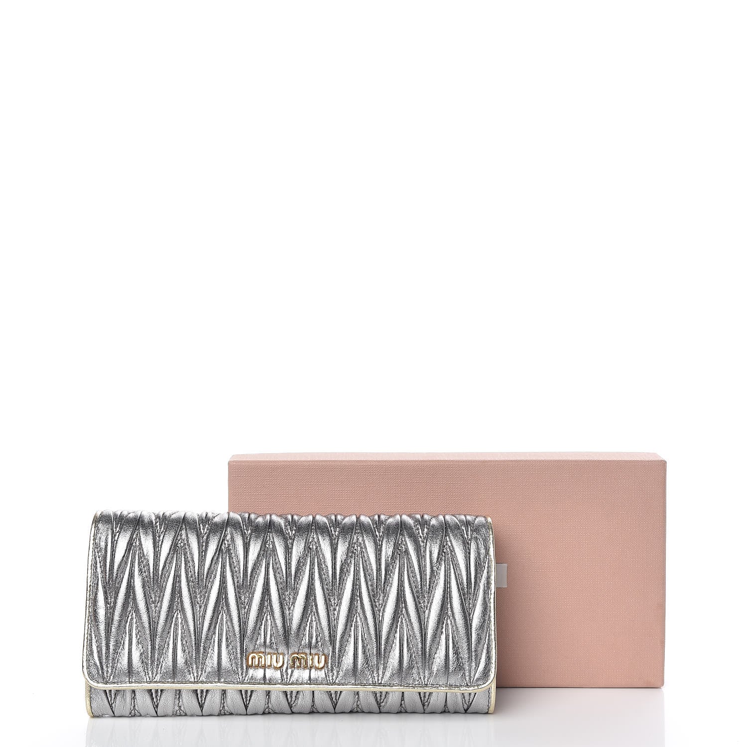 Miu Miu Metallic Nappa Matelasse Wallet Cromo Pirite 10 of 10