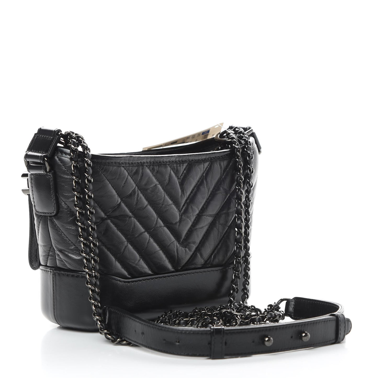 Aged Calfskin Chevron Quilted Small Gabrielle Hobo So Black