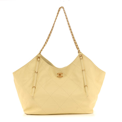 Chanel Calfskin Quilted Maxi Shopping Bag Light Yellow 1 of 13