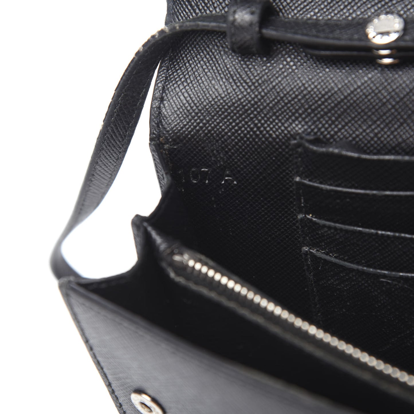 Saffiano Metal Flap Wallet With Strap Black