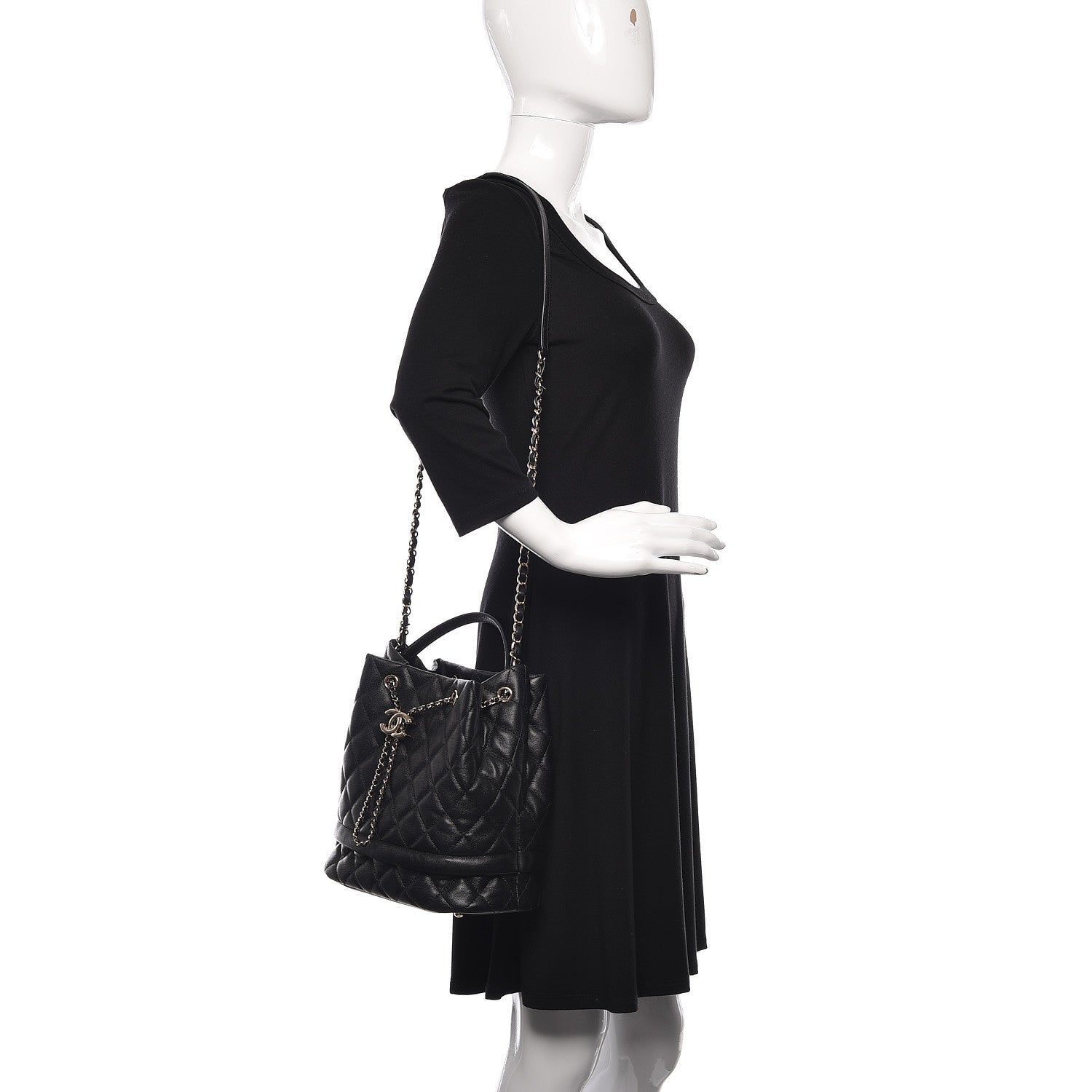 Chanel Caviar Quilted Large Rolled Up Bucket Drawstring Bag Black 3 of 13