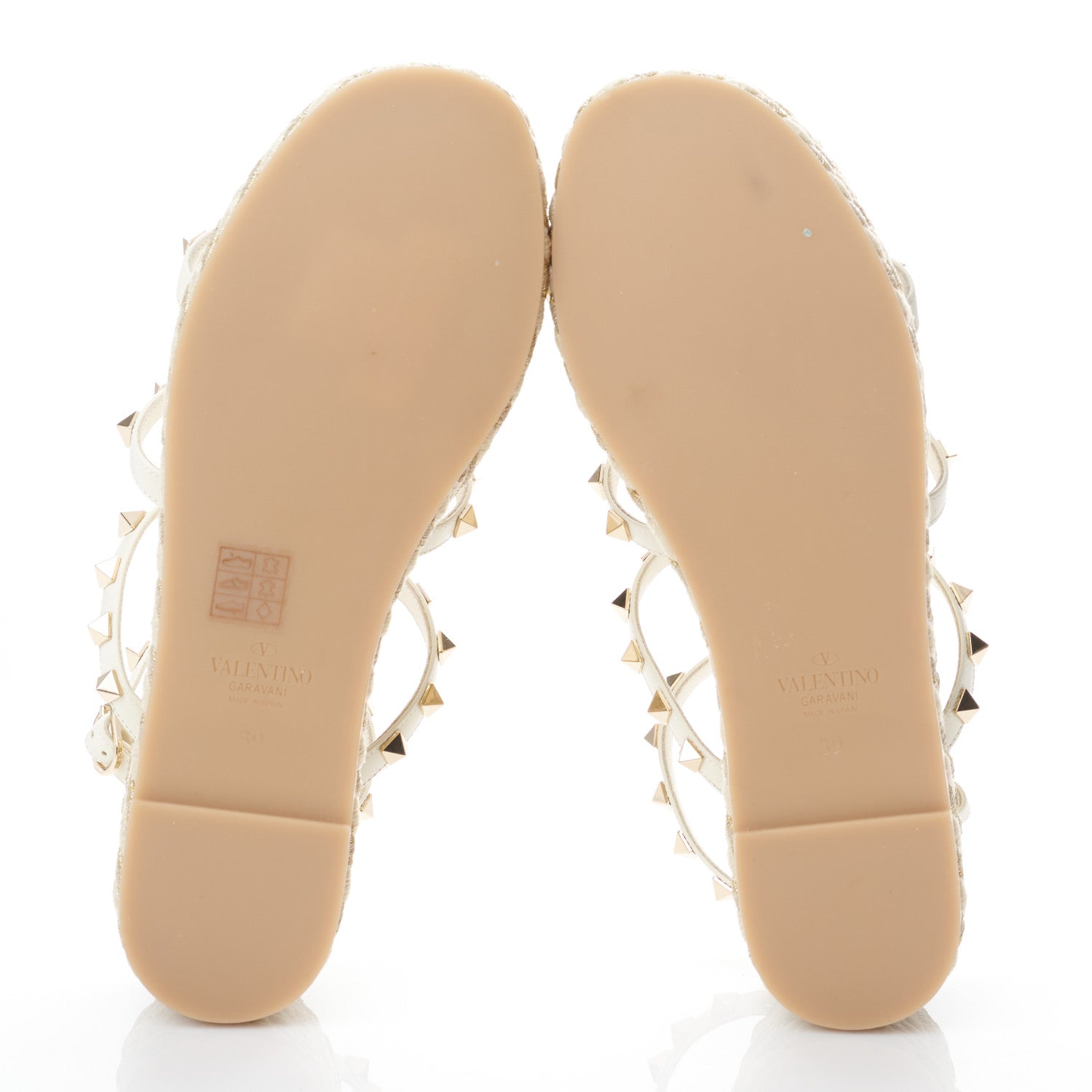 Valentino Garavani Calfskin Rockstud Ankle Strap Torchon Espadrille Caged 30/55mm Sandals 39 Light Ivory 5 of 8