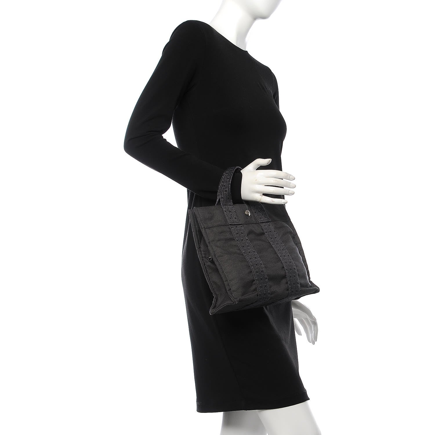 Hermes Canvas Herline PM Tote Grey 2 of 7