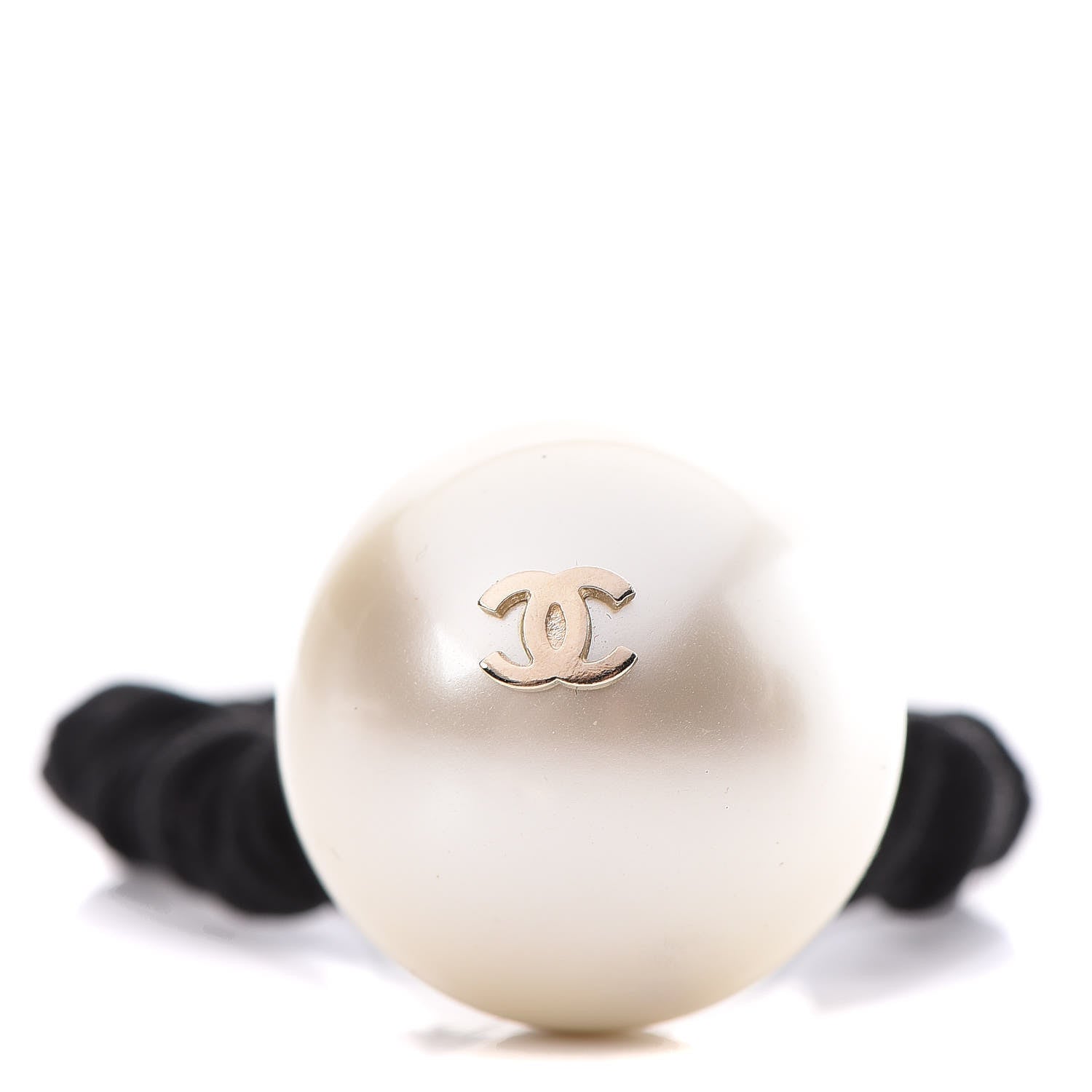 Chanel Pearl CC Hair Tie Black Gold Pearly White 1 of 4