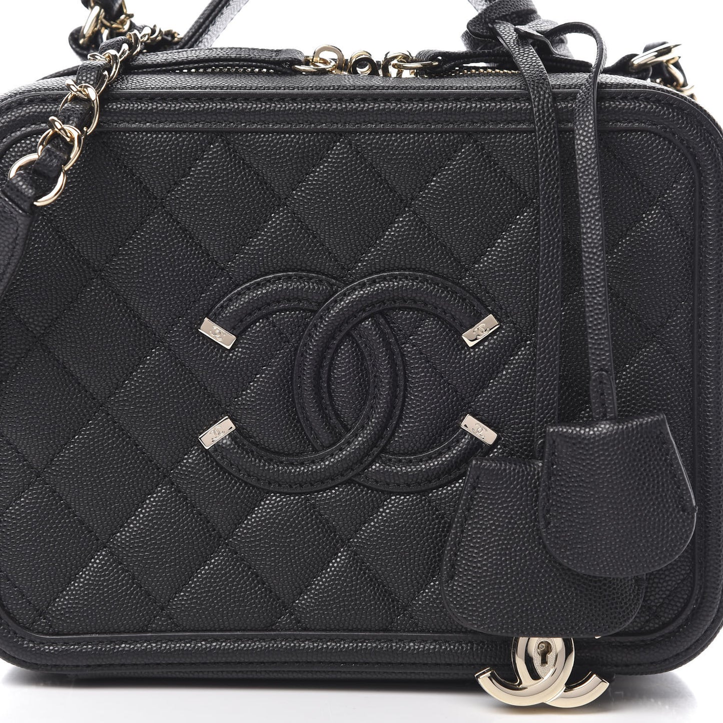 Caviar Quilted Large CC Filigree Vanity Case Black