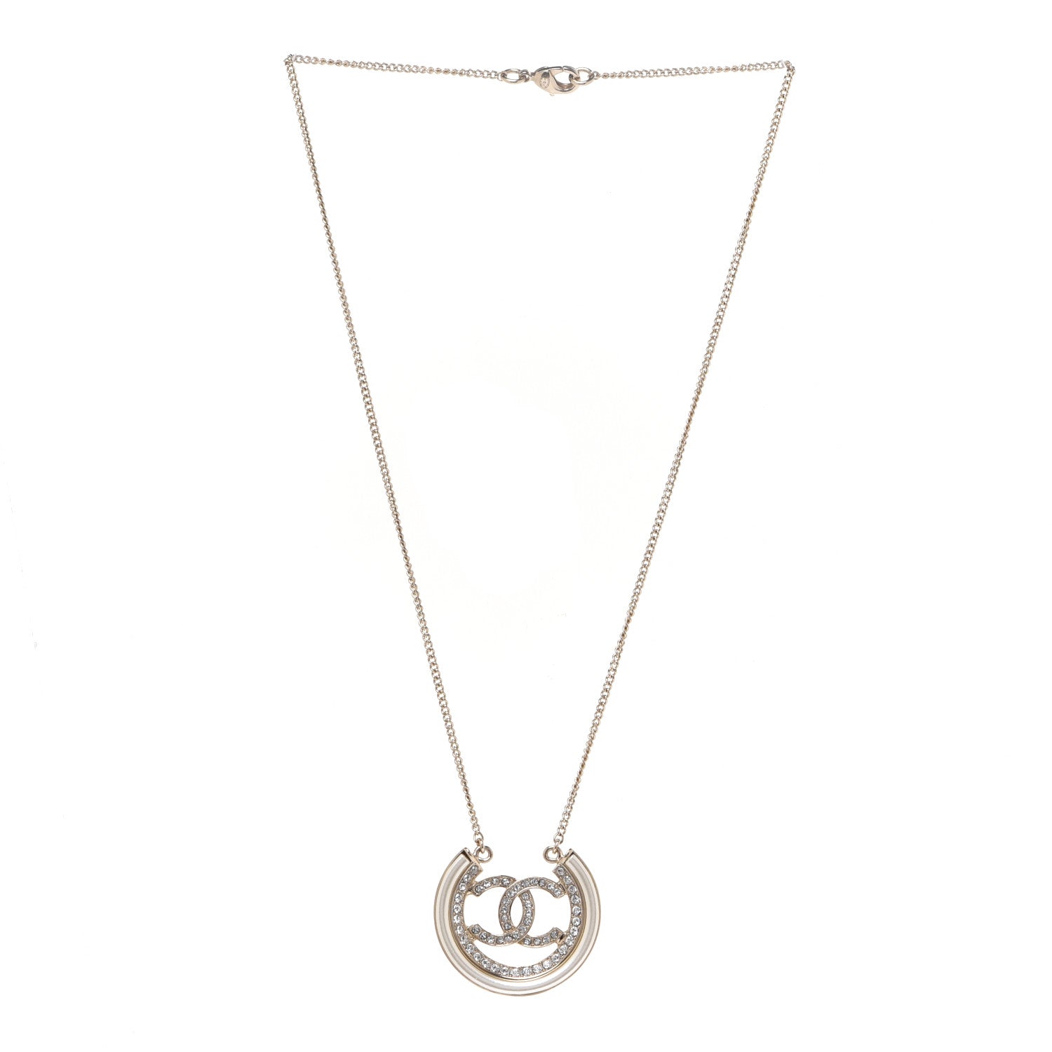 Chanel Pearl Crystal CC Pendant Necklace Gold 3 of 6