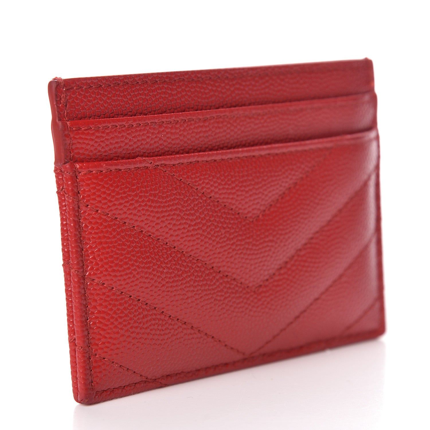 Saint Laurent Grain De Poudre Matelasse Chevron Monogram Credit Card Case Bandana Red 3 of 8