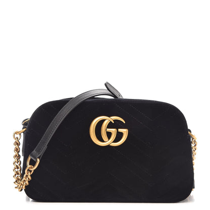Gucci Velvet Matelasse Small GG Marmont Chain Shoulder Bag Black 1 of 7