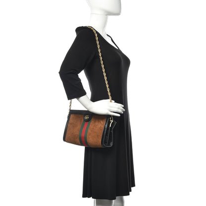 Gucci Suede Patent Web Small Ophidia Chain Shoulder Bag Nocciola Black 2 of 12