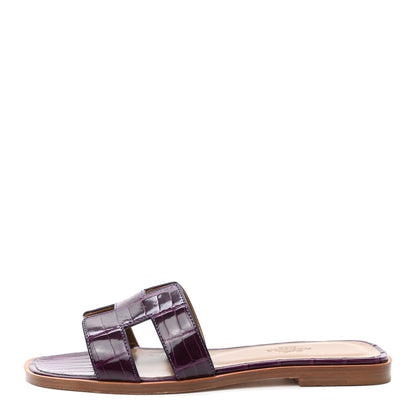 Hermes Shiny Alligator Oran Sandals 36 Amethyst 1 of 7