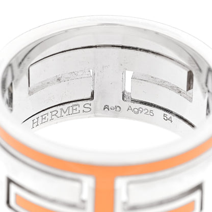 Hermes Sterling Silver Enamel Arcane Move H Ring 54 7 Orange 4 of 4
