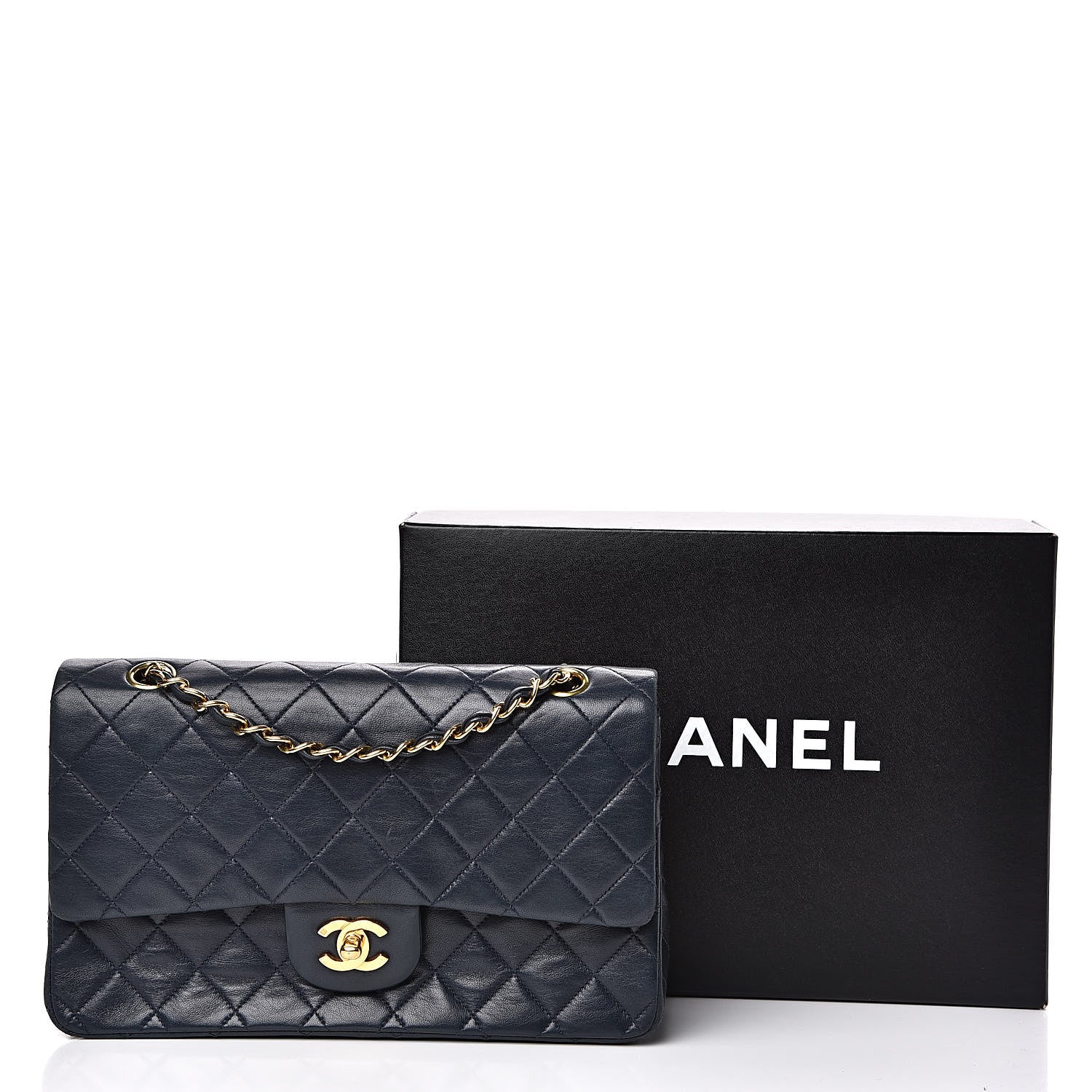 Chanel Lambskin Quilted Medium Double Flap Navy 17 of 17