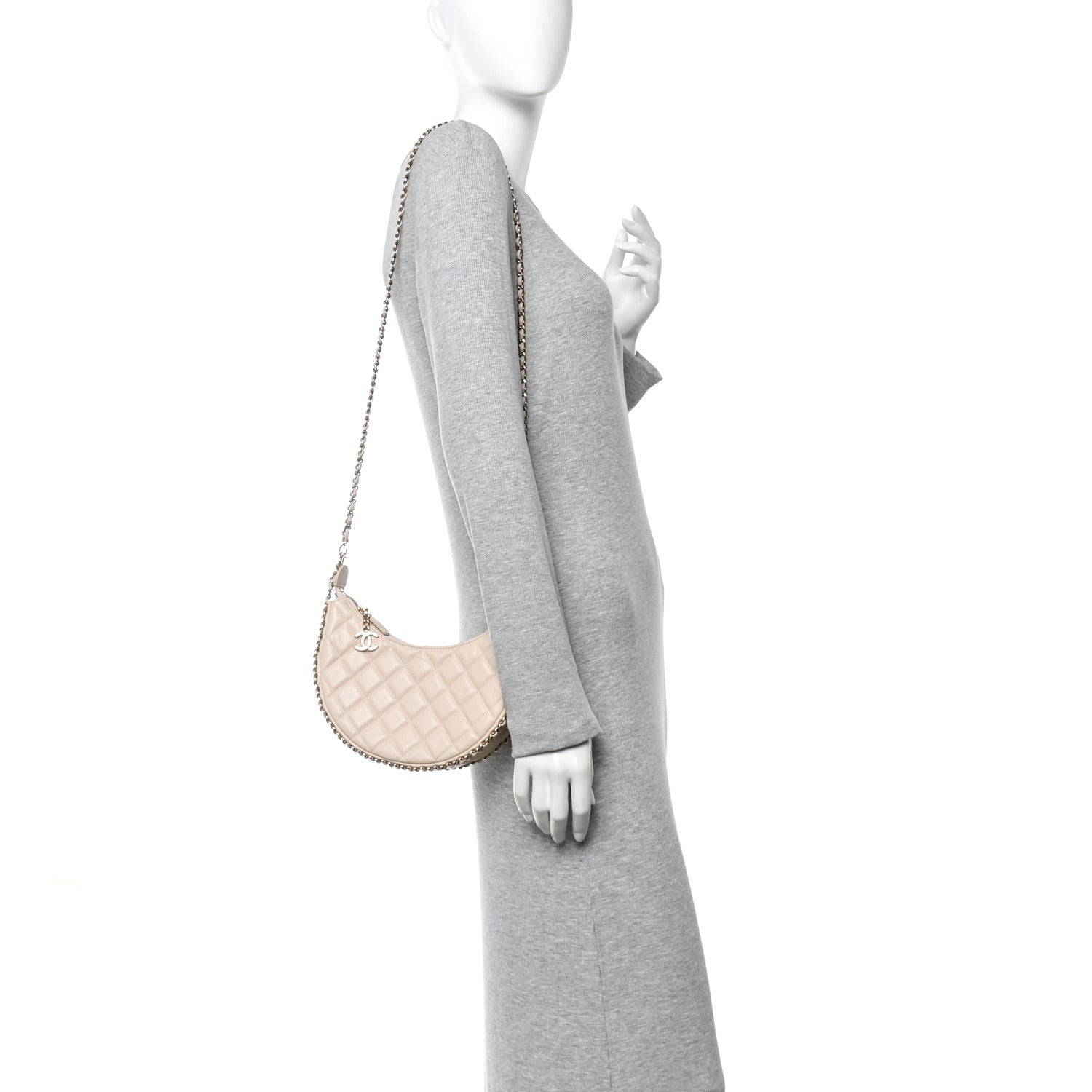 Chanel Lambskin Quilted Small Hobo Bag Light Beige 2 of 13