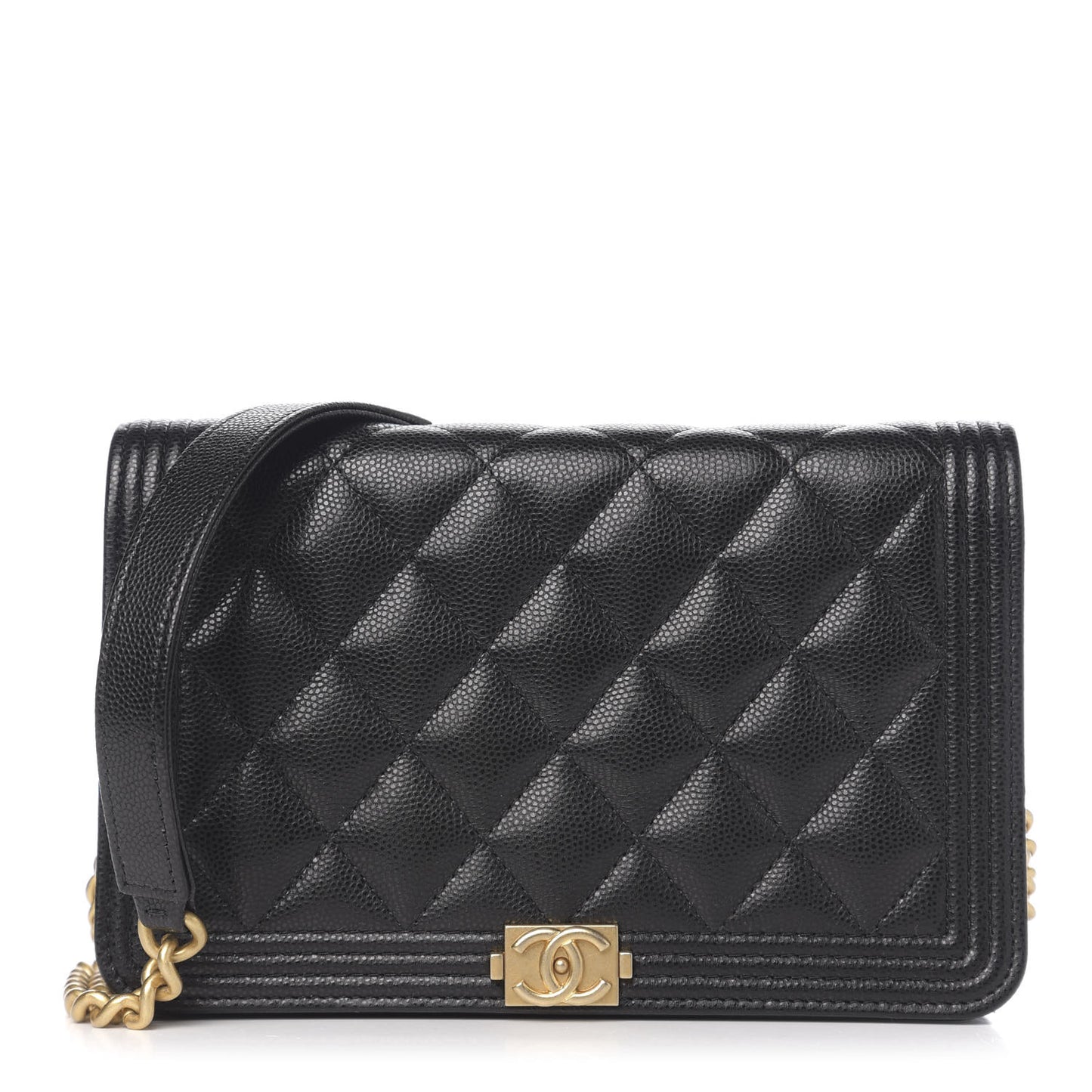Caviar Quilted Boy Wallet On Chain WOC Black