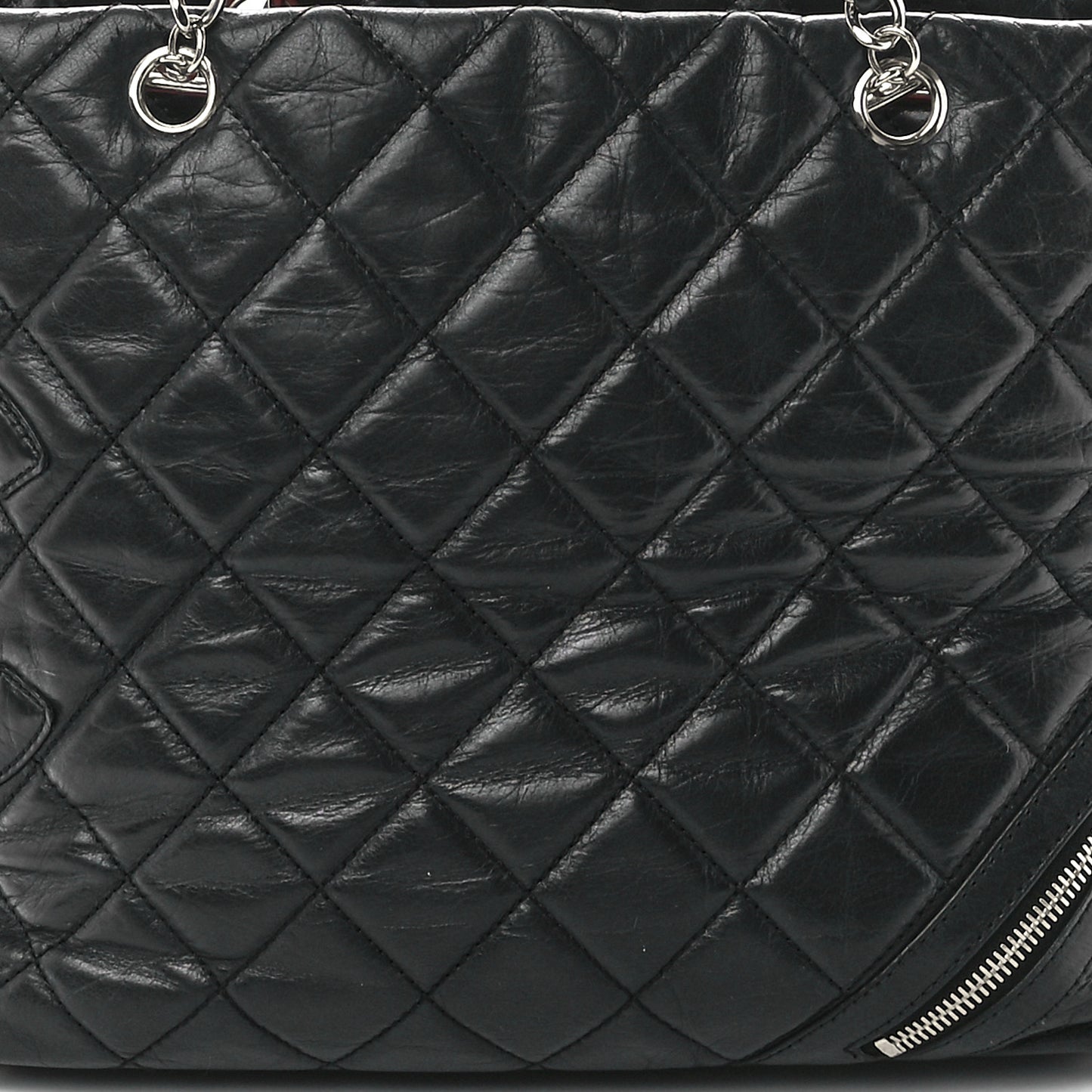 Aged Calfskin Quilted Large Cotton Club Tote Black