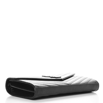 Saint Laurent Grain De Poudre Matelasse Chevron Monogram Chain Wallet Black 4 of 9