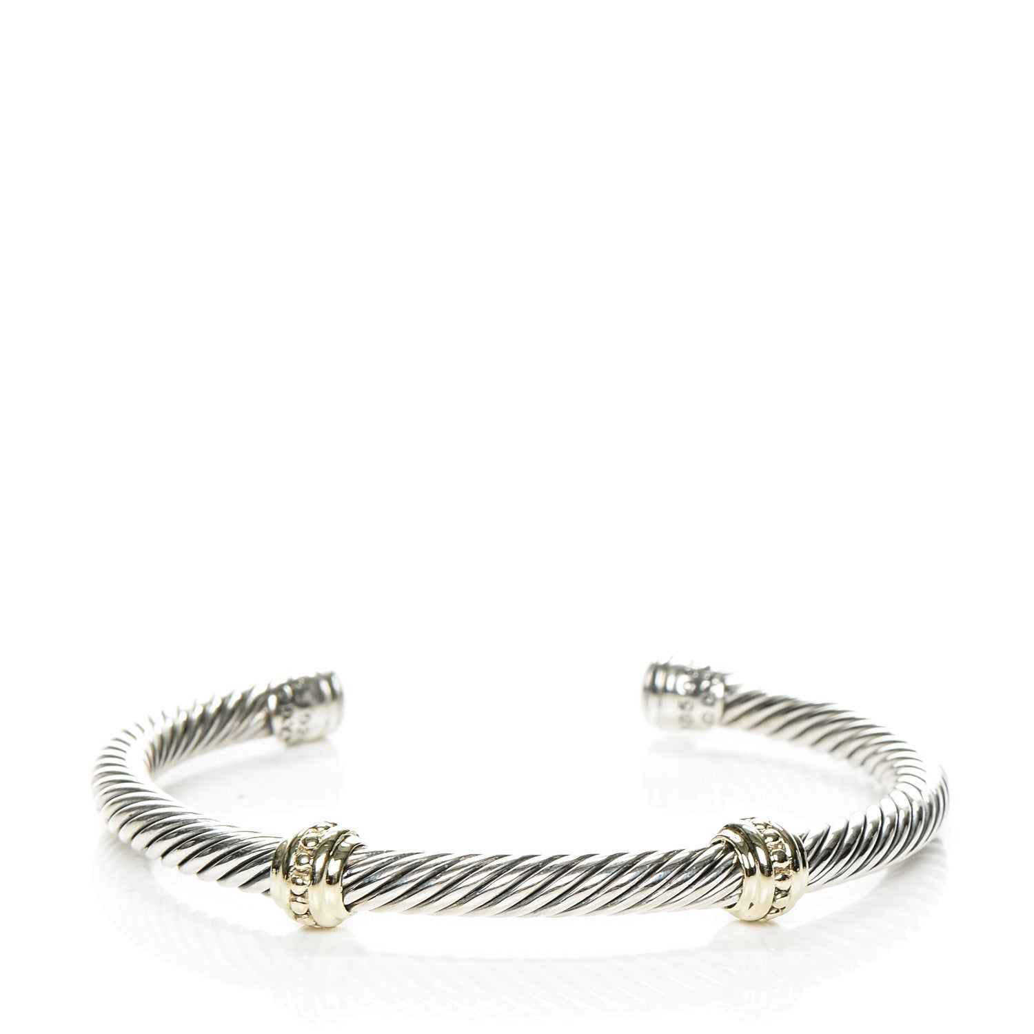 David Yurman Sterling Silver 14K Yellow Gold 5mm Cable Classics Two Station Bracelet 1 of 4