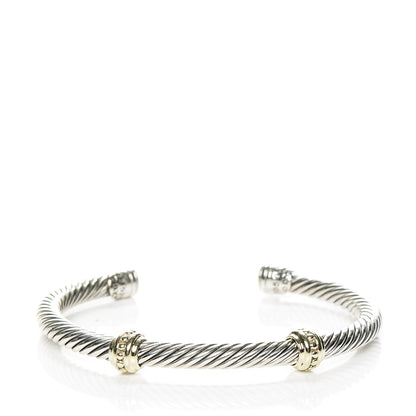David Yurman Sterling Silver 14K Yellow Gold 5mm Cable Classics Two Station Bracelet 1 of 4