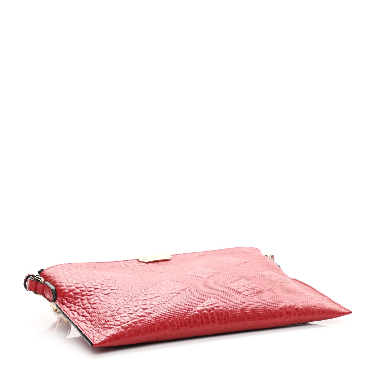 Signature Grain Calfskin Check Embossed Peyton Crossbody Clutch Bag Military Red