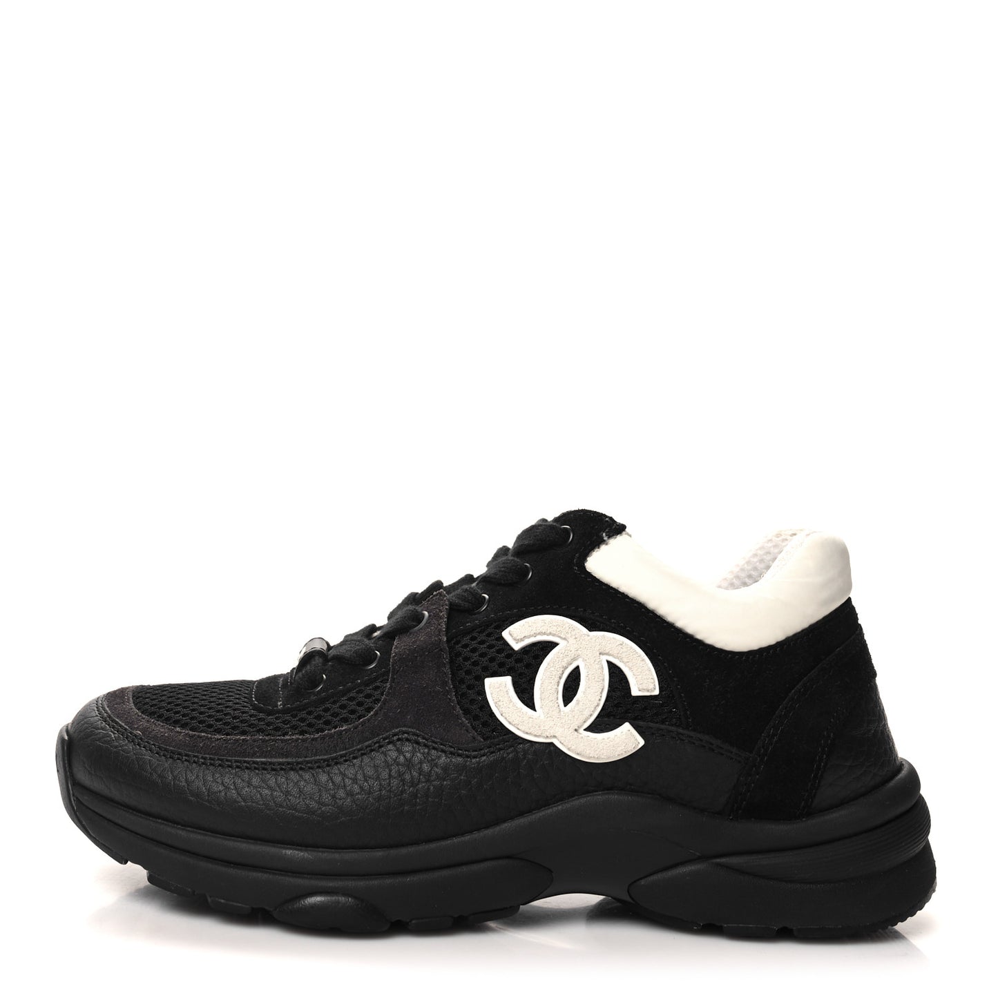 Mesh Suede Grained Calfskin Womens CC Sneakers 35 Black White