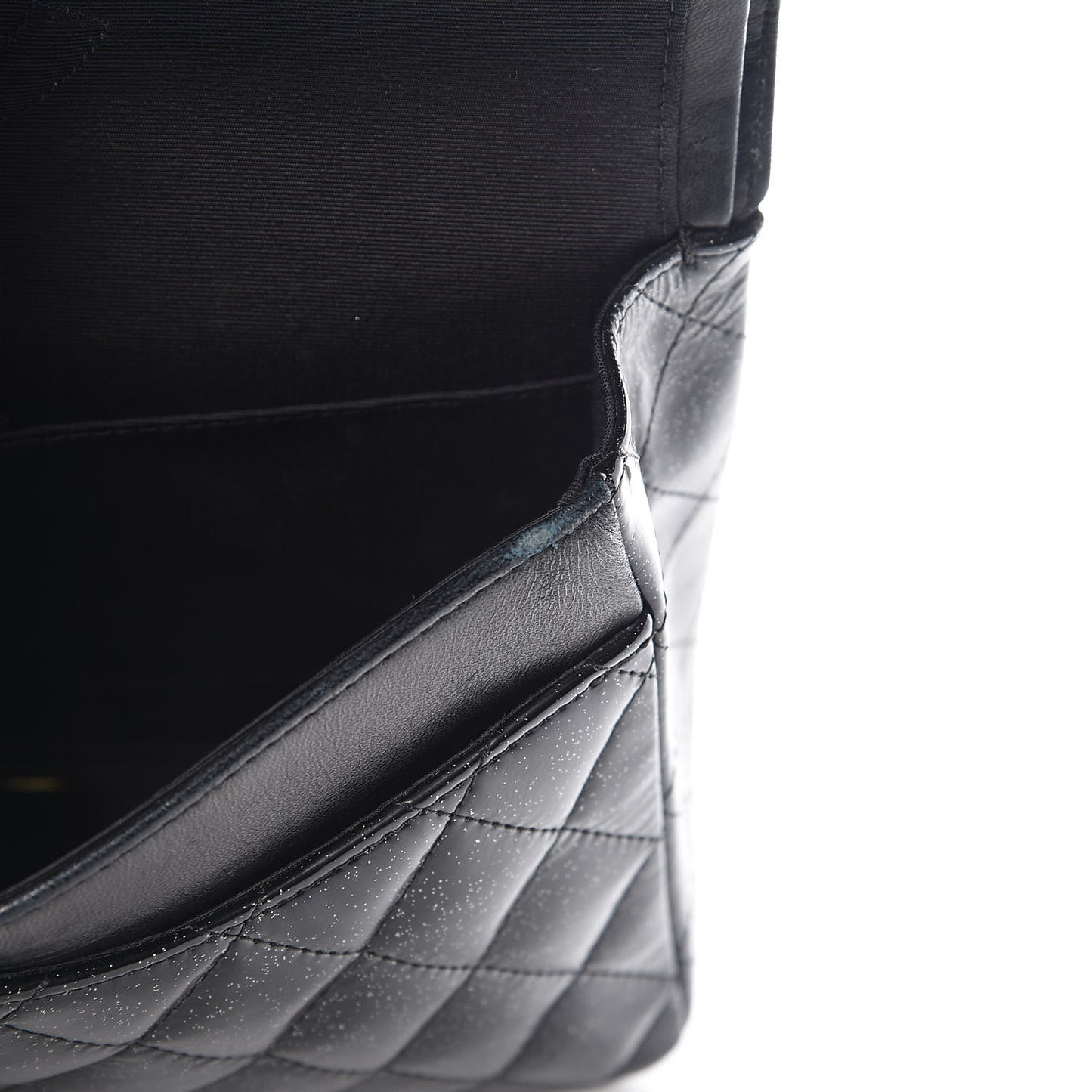 Patent Quilted Sparkle Glitter Medium Double Flap Black