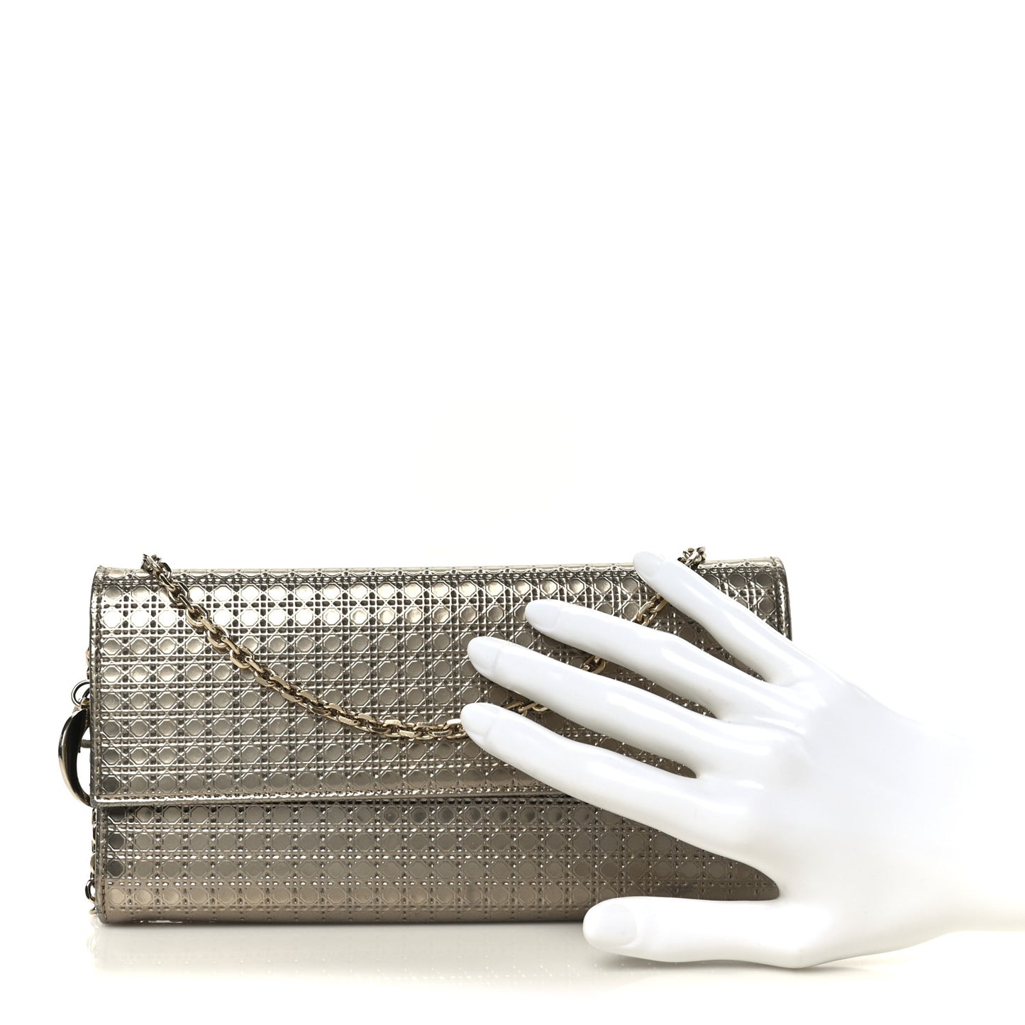 Metallic Patent Micro-Cannage Lady Dior Croisiere Chain Wallet Champagne
