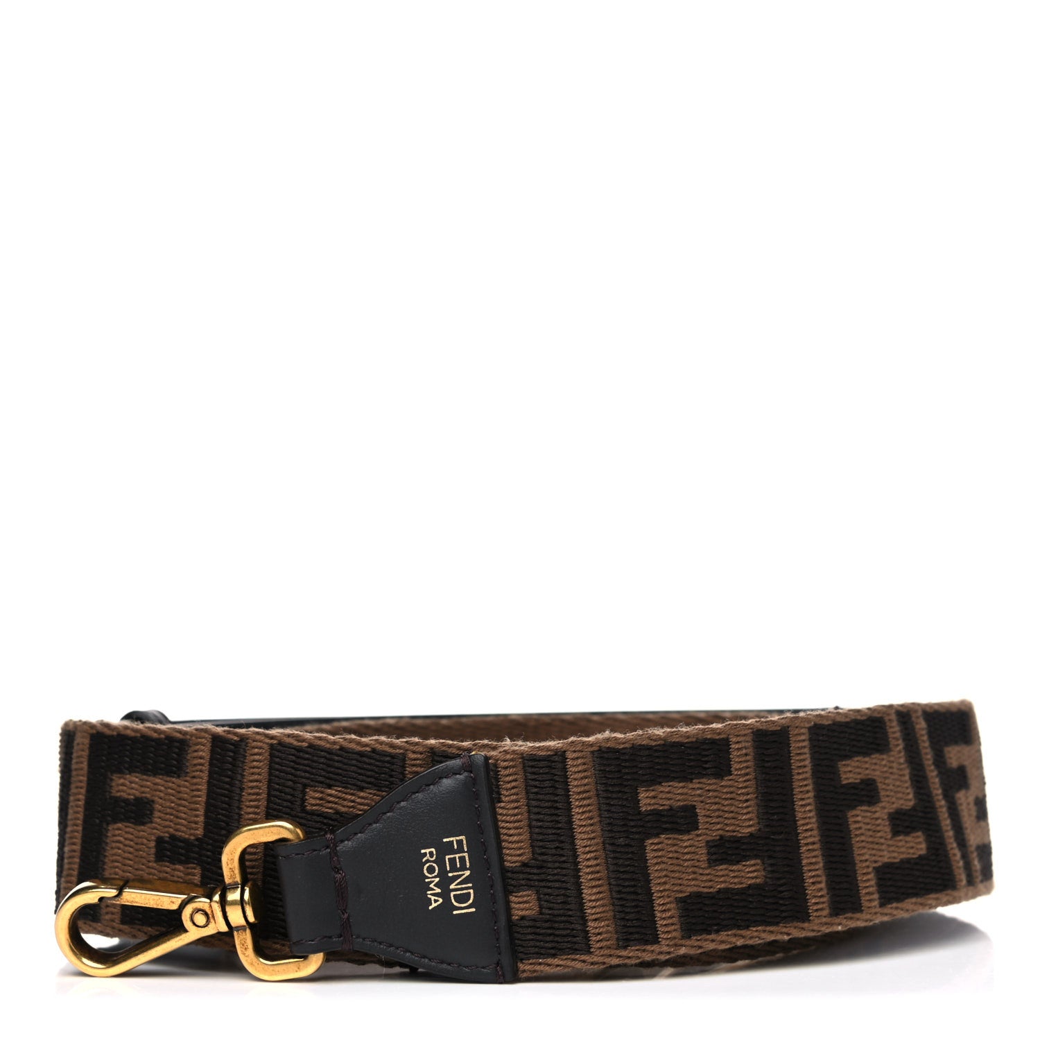 Fendi Ribbon Vitello Century FF 1974 Flat Studded Strap You Fango Marrone Ebano 1 of 5