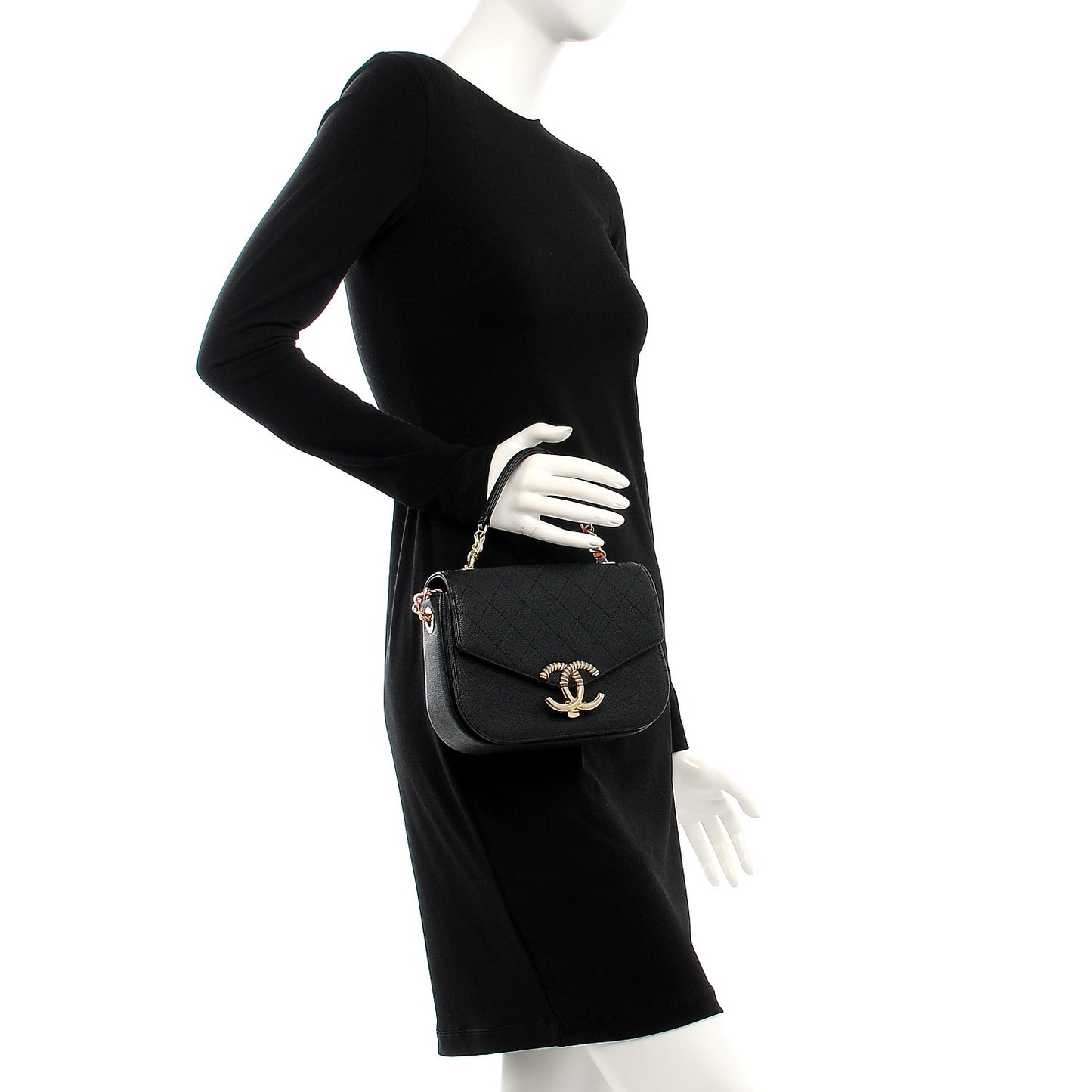Caviar Quilted CC Top Handle Flap Bag Black