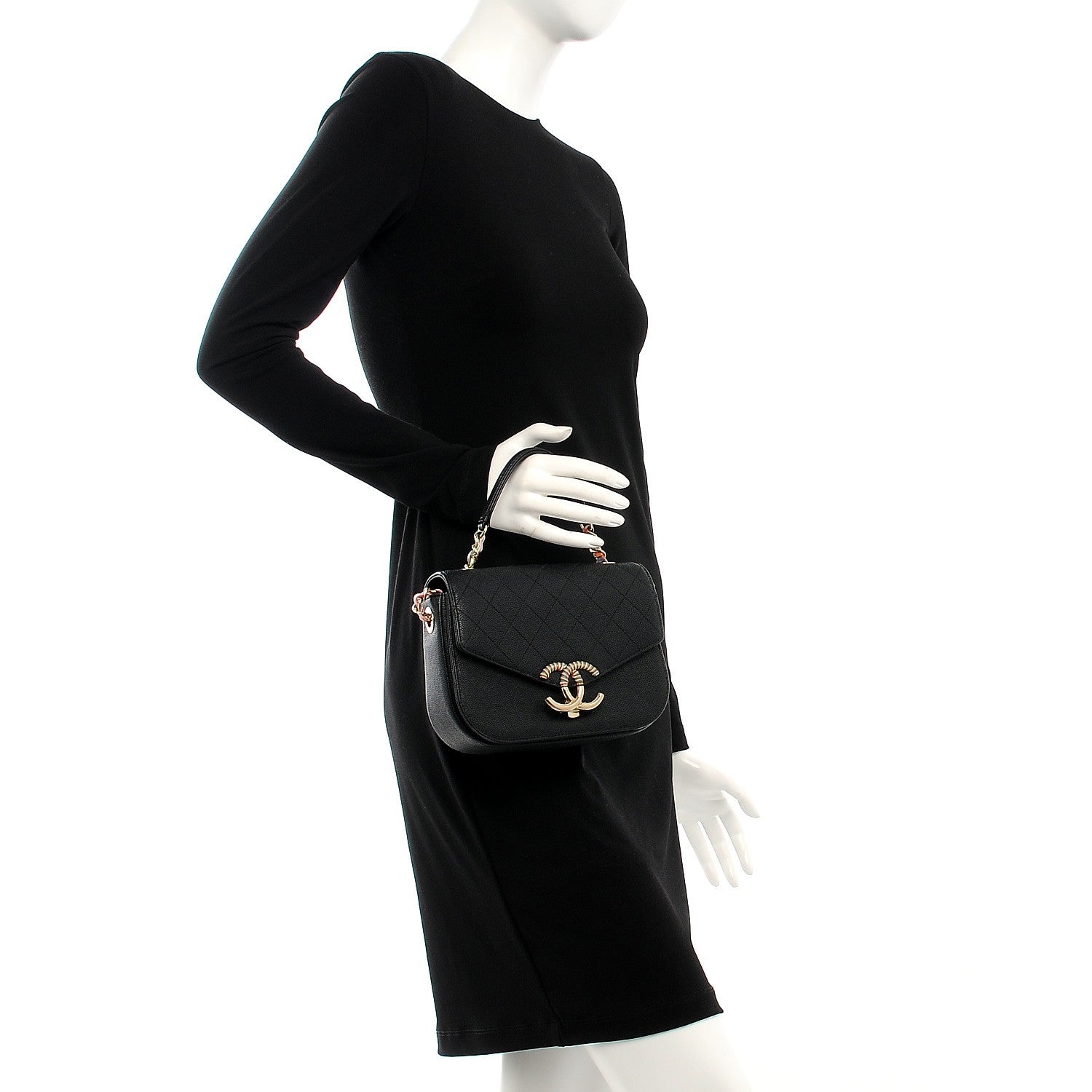 Chanel Caviar Quilted CC Top Handle Flap Bag Black 3 of 8