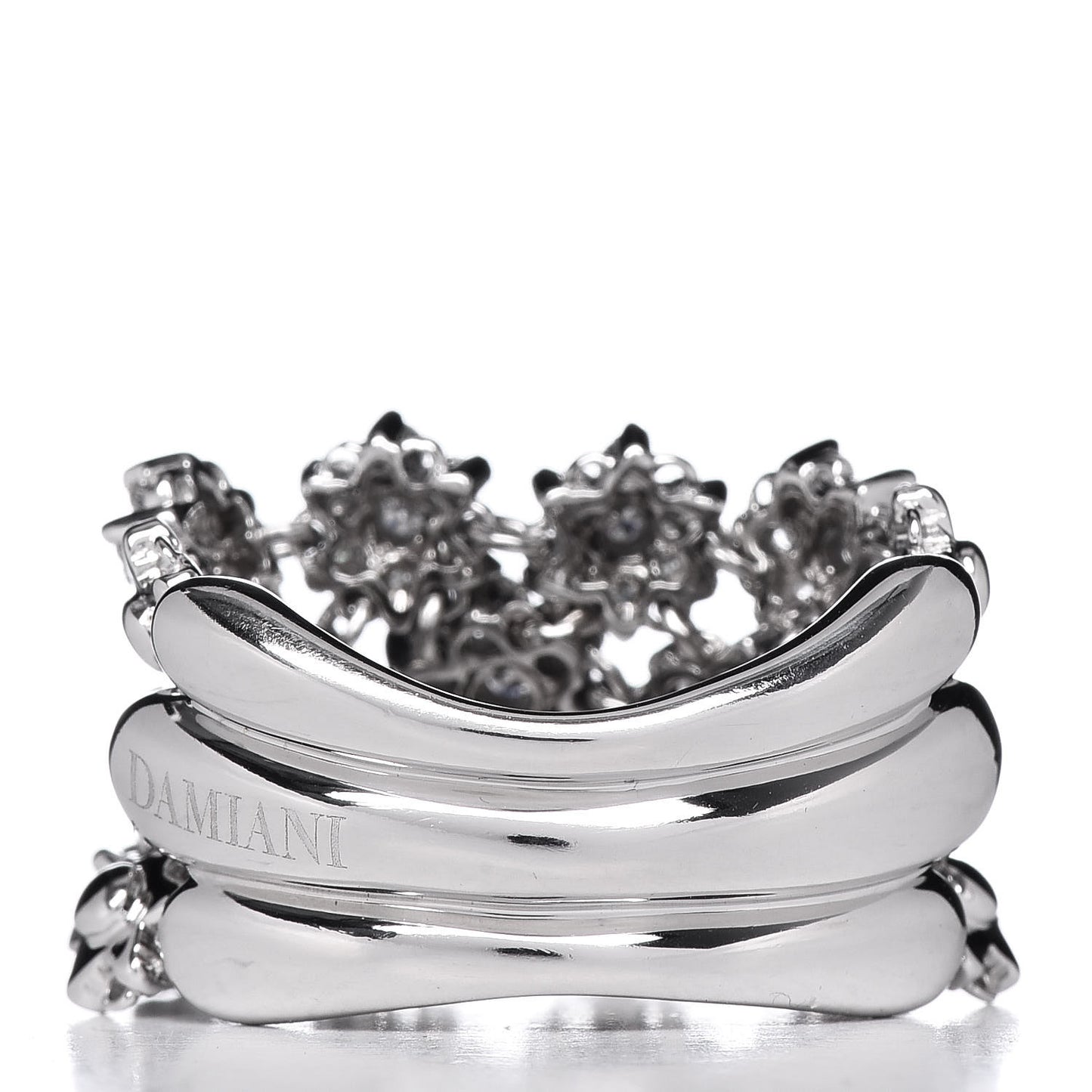 18K White Gold Diamond Wide Flower Band Ring 54 7