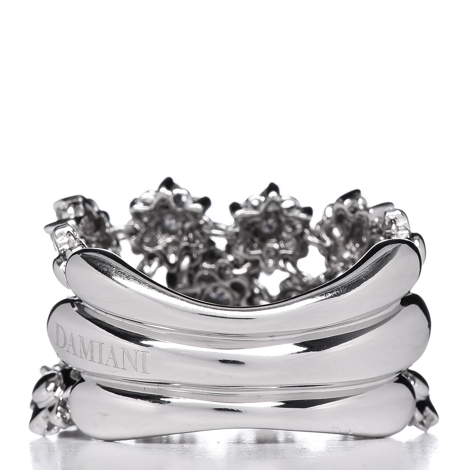 Damiani 18K White Gold Diamond Wide Flower Band Ring 54 7 4 of 6