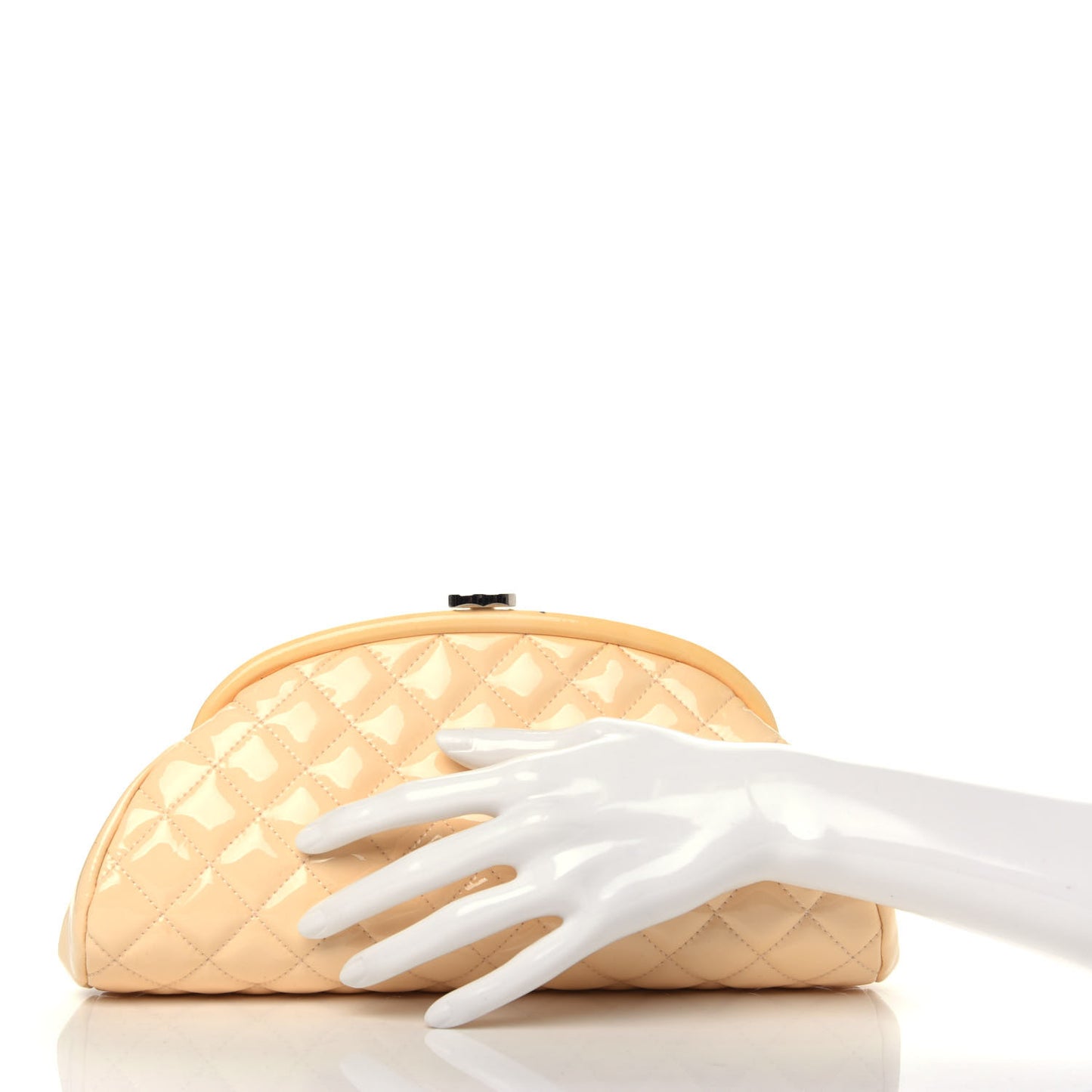 Patent Quilted Timeless Clutch Beige