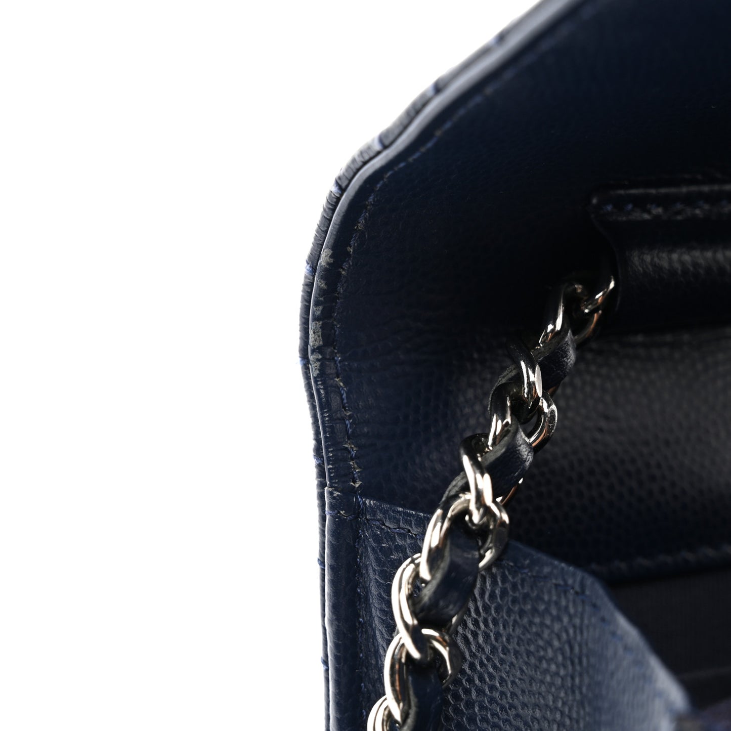 Caviar Chevron Quilted Wallet On Chain WOC Navy