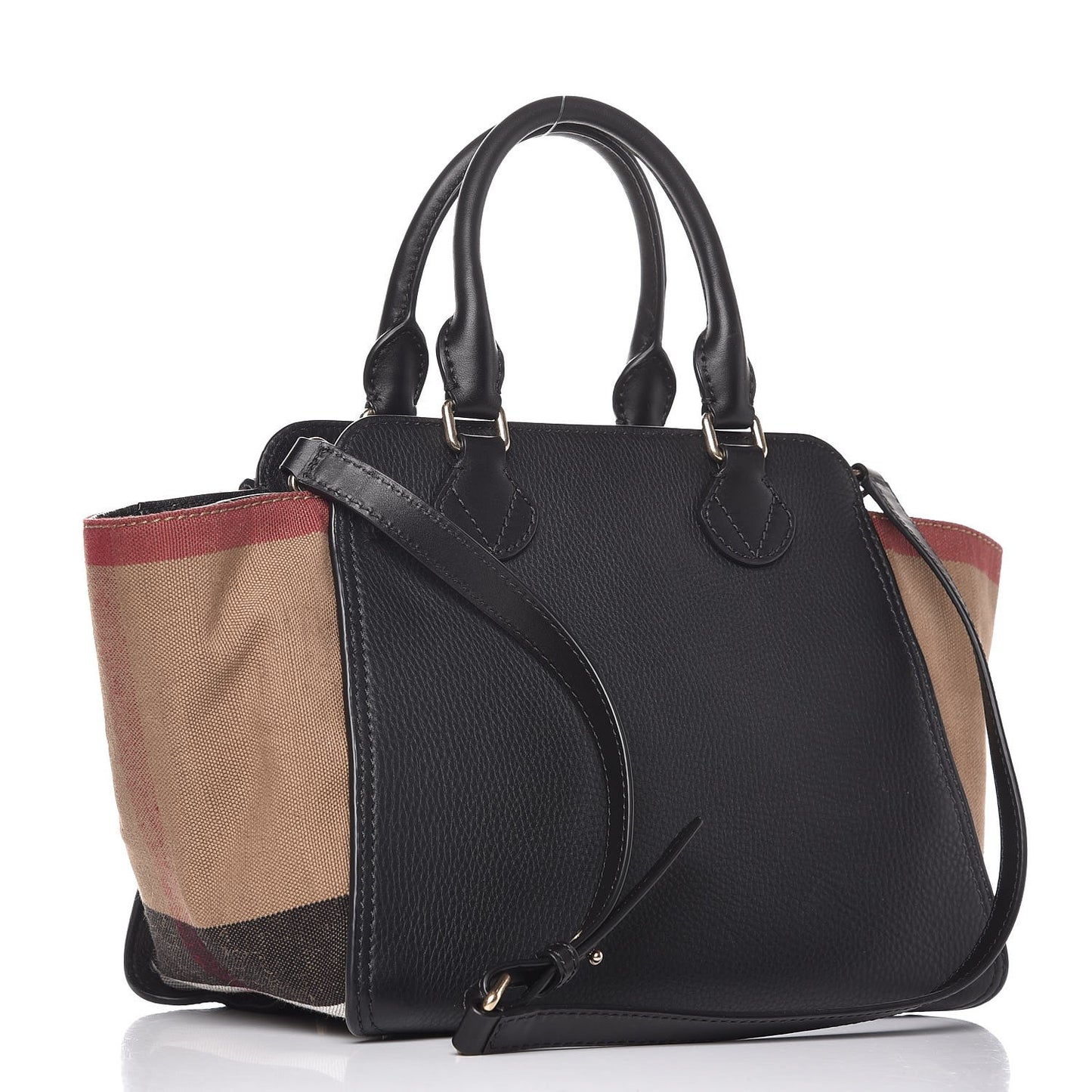 Canvas Mega Check Grained Calfskin Medium Harcourt Satchel Black